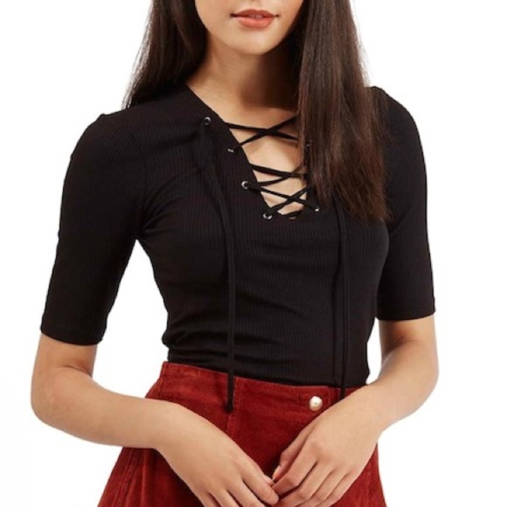 Topshop lace-up black crop top